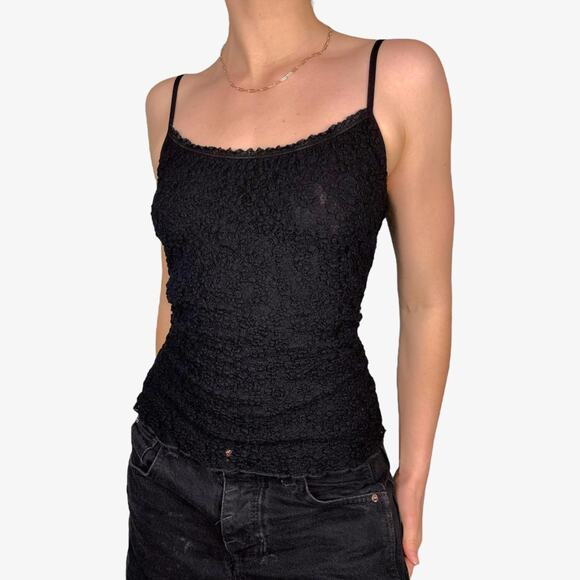 Black lace cami top slightly sheer lacy spaghetti strap cami y2k - Picture 1 of 8